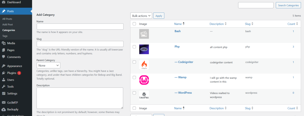Creating PHP, Web, and CI blog categories in WordPress